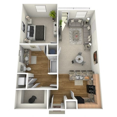 Floor plan for 1 bed, 1 bath, 750 sqft